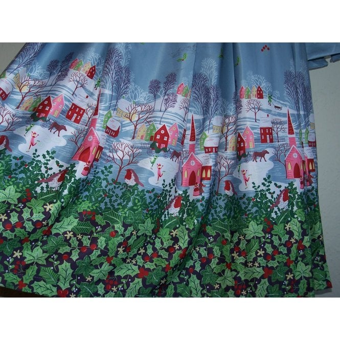 Lindy Bop Laurel - Blue Holly and Ivy Print Midi Dress