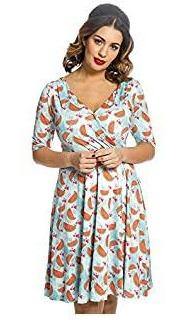 Lindy Bop Anita Blue Watermelon Whales Wrap Dress - HerSecretCloset.co.uk