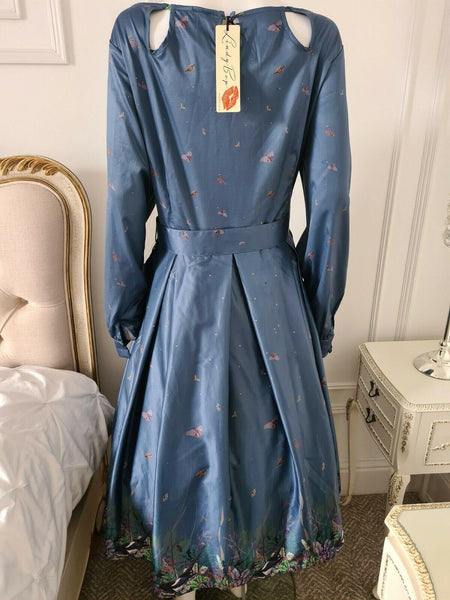 Lindy Bop Tea Dress Woodland Magpie Boho Pleated Landgirl Style - HerSecretCloset.co.uk