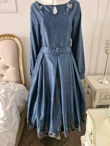 Lindy Bop Tea Dress Woodland Magpie Boho Pleated Landgirl Style - HerSecretCloset.co.uk