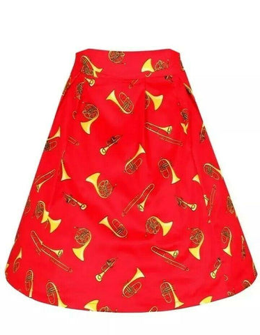 LINDY BOP GERDIE RED HORNS SKIRT MUSICAL INSTRUMENTS VINTAGE RETRO SKIRT - HerSecretCloset.co.uk