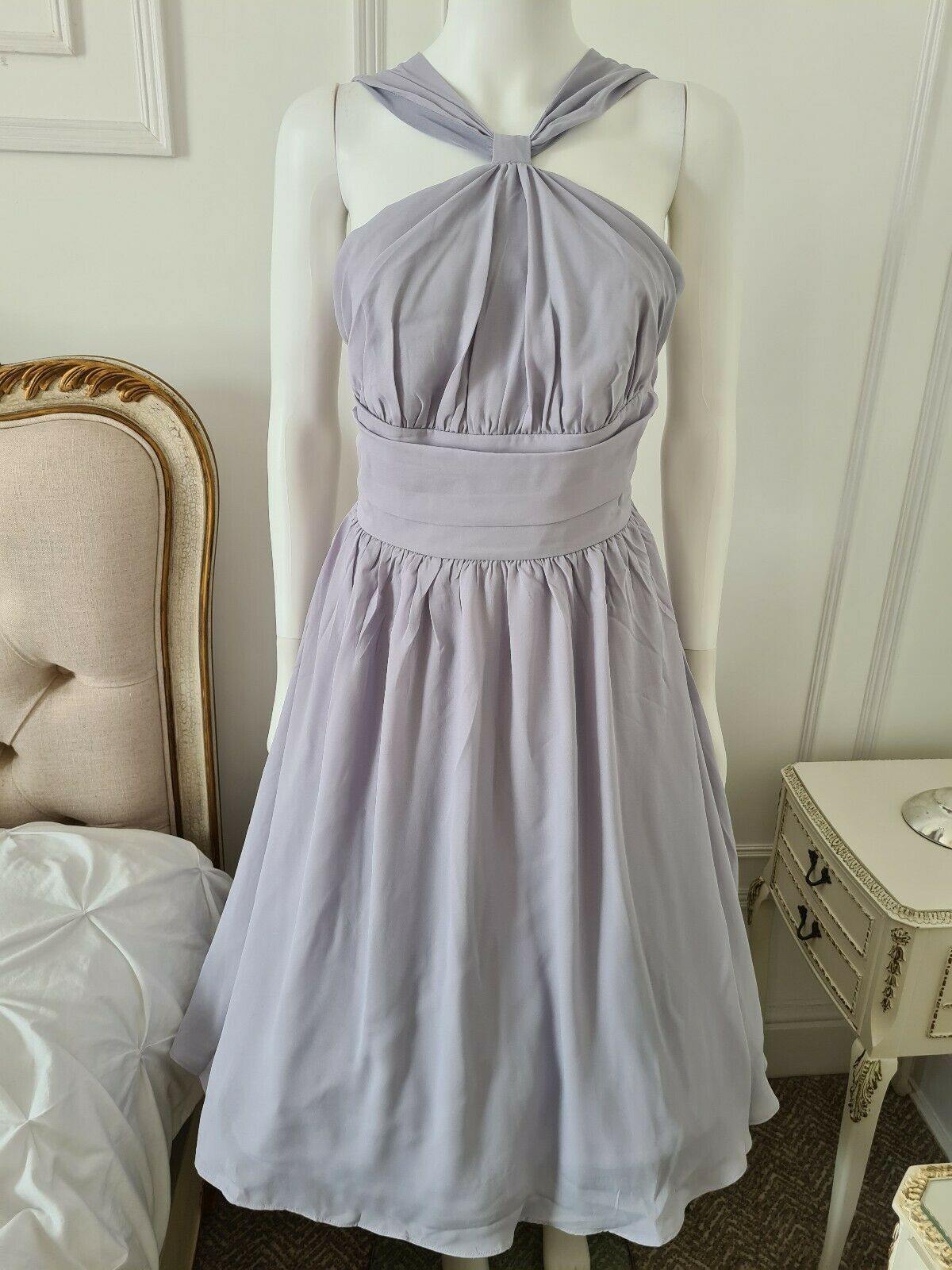 Lindy Bop Ada Grey Halterneck Swing Dress - HerSecretCloset.co.uk