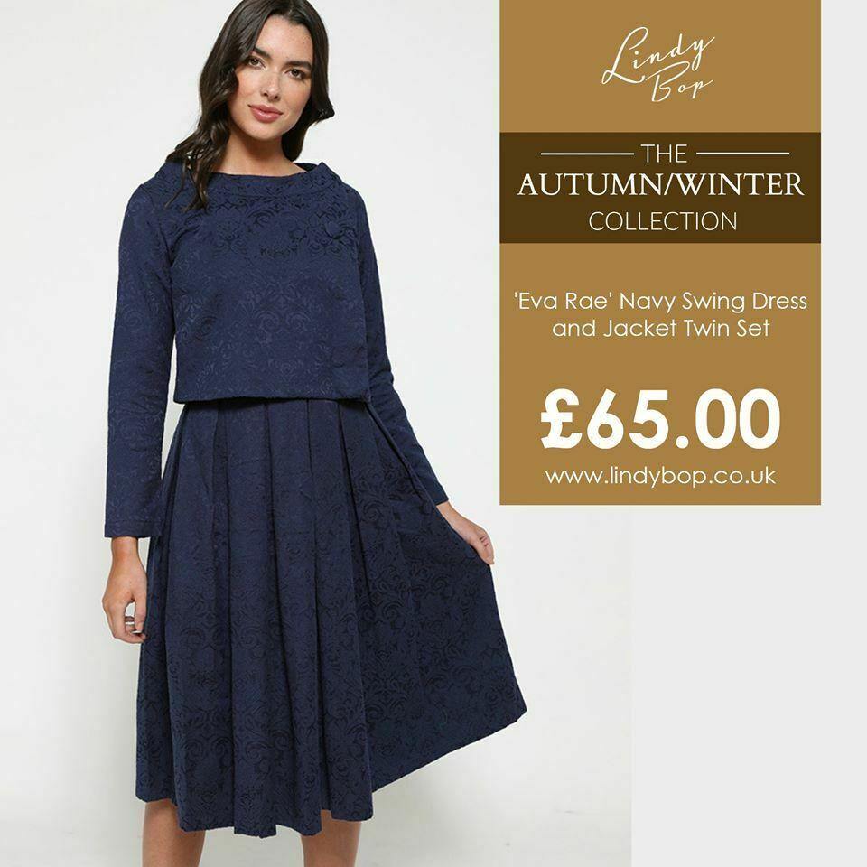 Lindy Bop 'Eva Rae' Navy Swing Dress and Jacket Twin Set - HerSecretCloset.co.uk