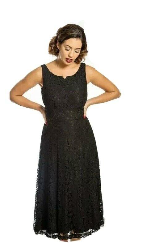 Lindy Bop Ellie Black Lace Midi Swing Dress - HerSecretCloset.co.uk