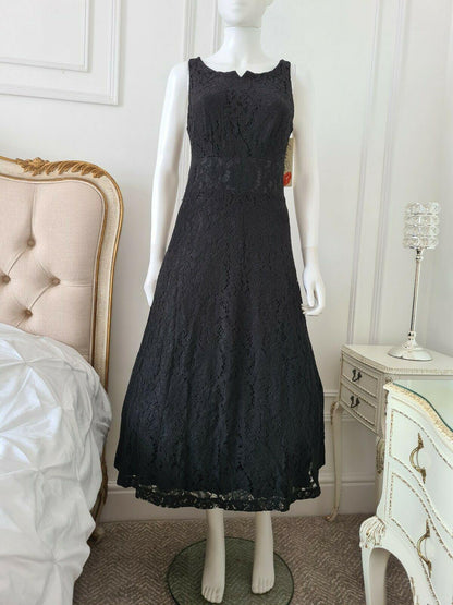 Lindy Bop Ellie Black Lace Midi Swing Dress - HerSecretCloset.co.uk