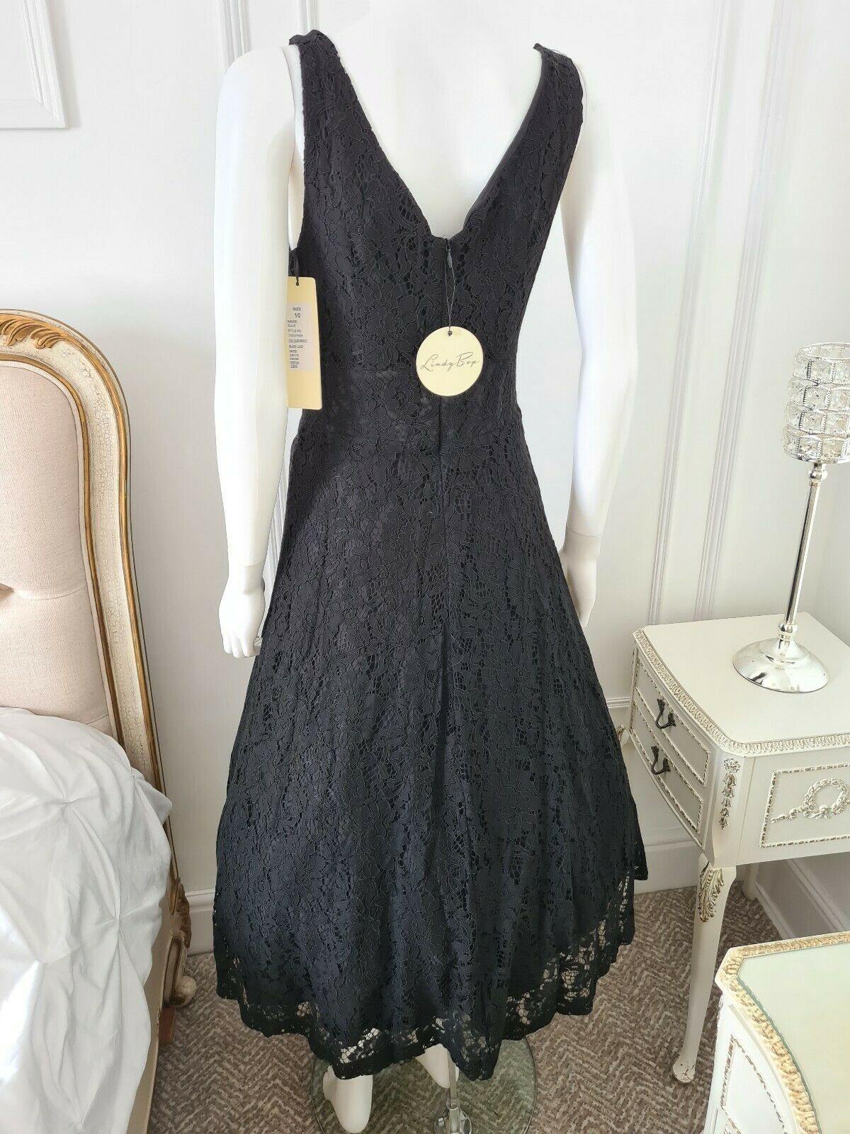 Lindy Bop Ellie Black Lace Midi Swing Dress - HerSecretCloset.co.uk