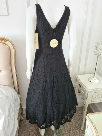 Lindy Bop Ellie Black Lace Midi Swing Dress - HerSecretCloset.co.uk