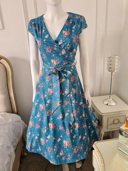LINDY BOP Dawn Dress - Turquoise Vintage Rose - HerSecretCloset.co.uk