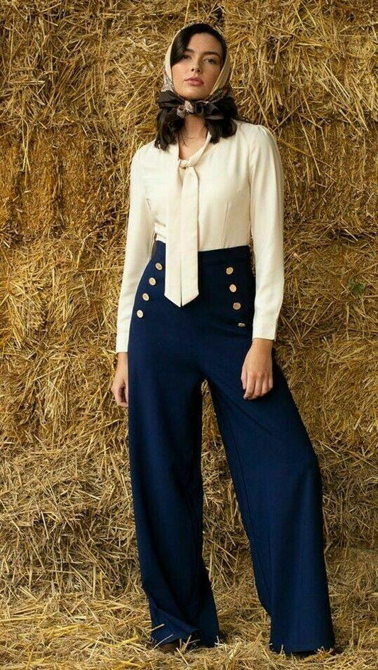 Lindy Bop Adonia' Classic Vintage Inspired Sailor Pants In Navy - HerSecretCloset.co.uk