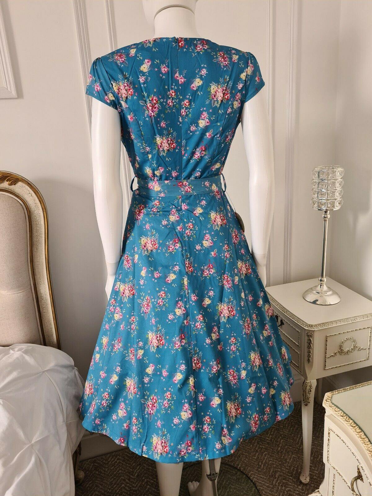 LINDY BOP Dawn Dress - Turquoise Vintage Rose - HerSecretCloset.co.uk