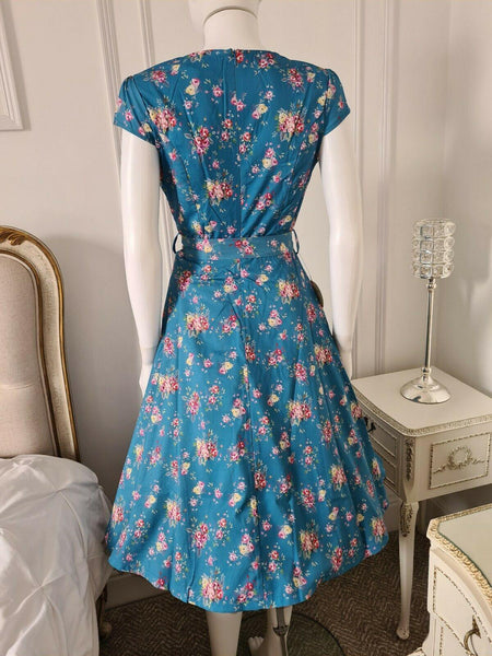 LINDY BOP Dawn Dress - Turquoise Vintage Rose - HerSecretCloset.co.uk