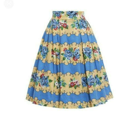 Lindy Bop Vera Blue Rose Stripe Skirt - HerSecretCloset.co.uk